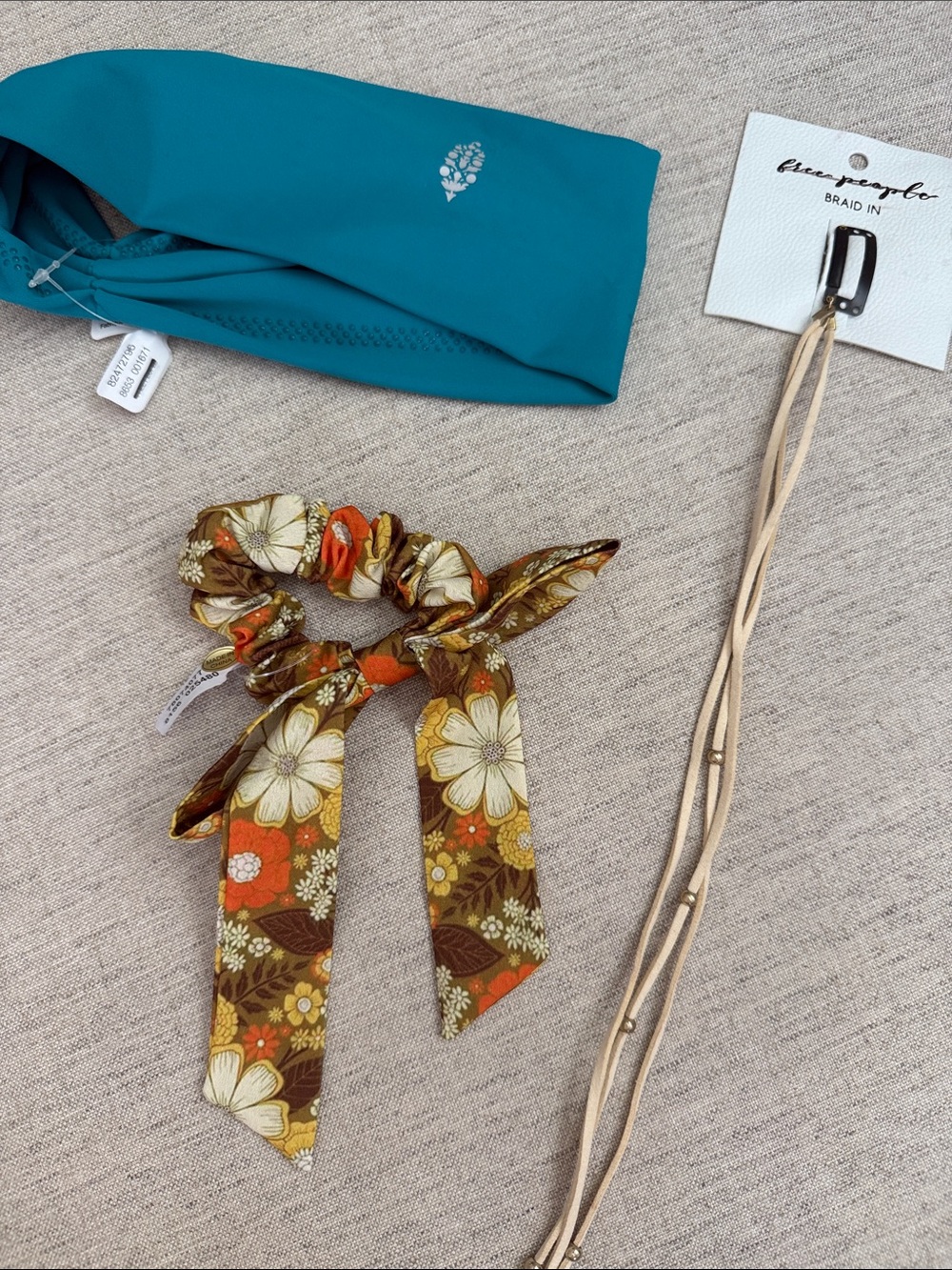 Free People Hair Accessories Bundle Floral Bow Scrunchie, braid in, headband